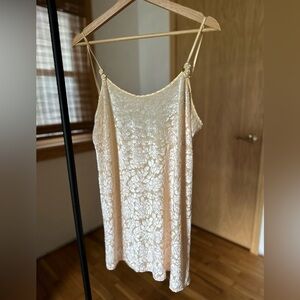 Angelique Velvet Peach Cream Floral Rose Mini Slip Dress Night Gown Medium